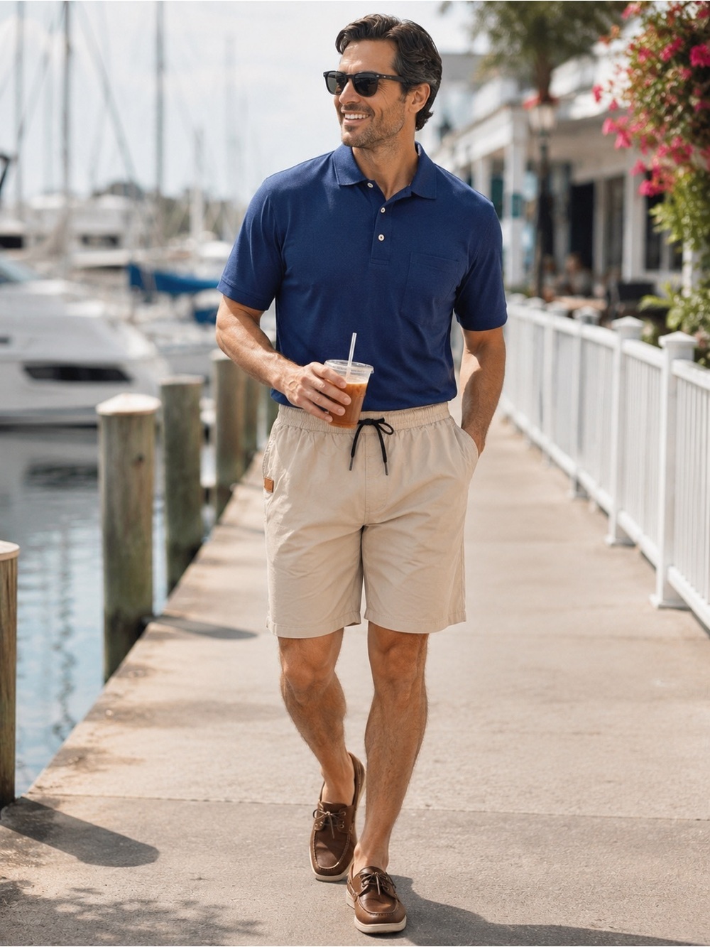Men’s Beige Drawstring Shorts Elastic Waist Casual Resort Beach Size XL